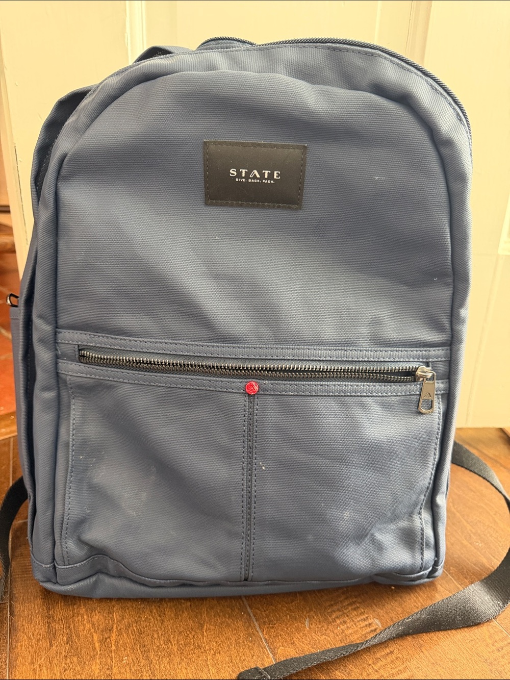 STATE Blue Canvas Backpack with Front Zip Pocket